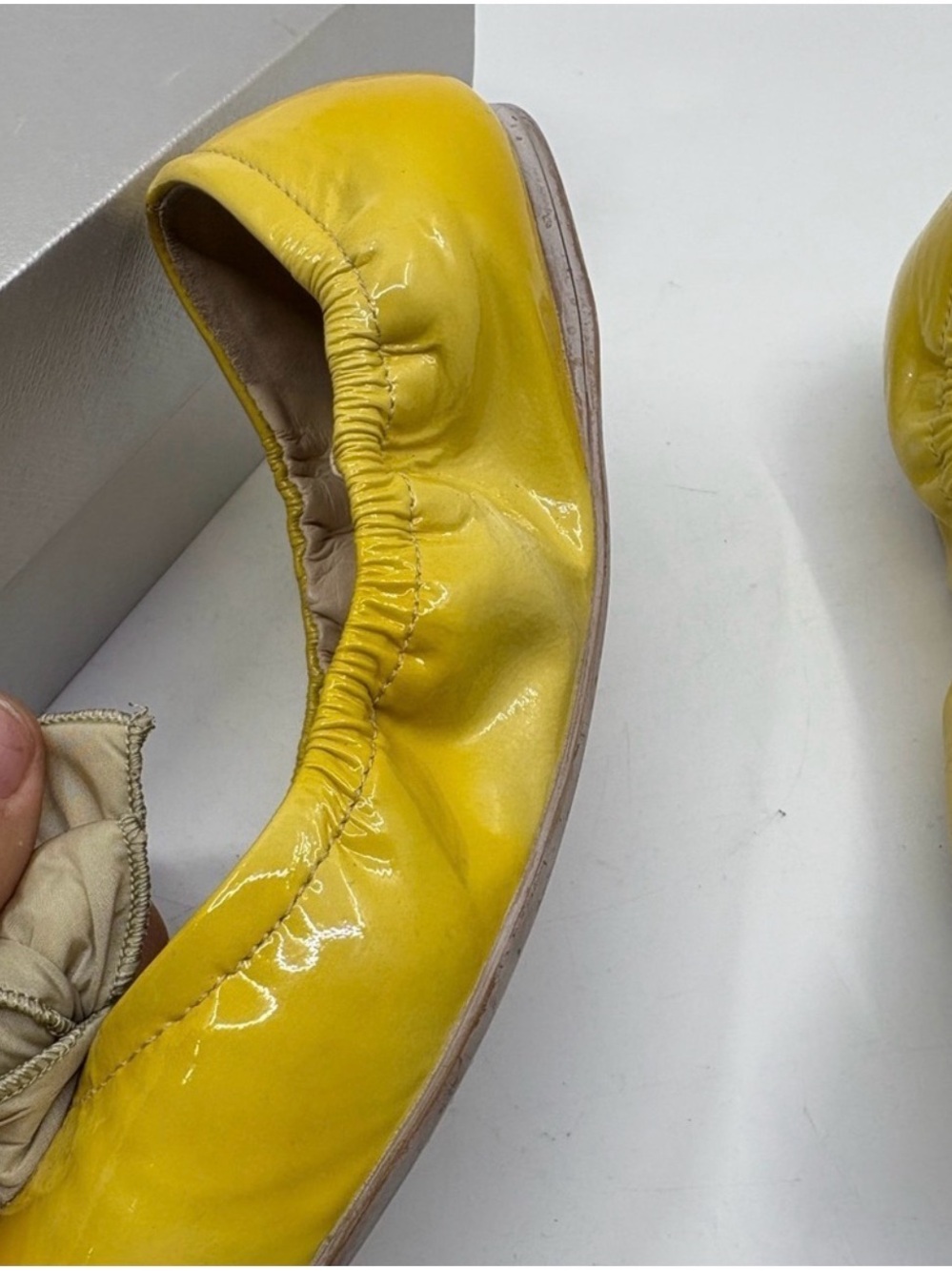 Prada Yellow Patent Leather Bow Ballet Flats - Picture 7 of 8